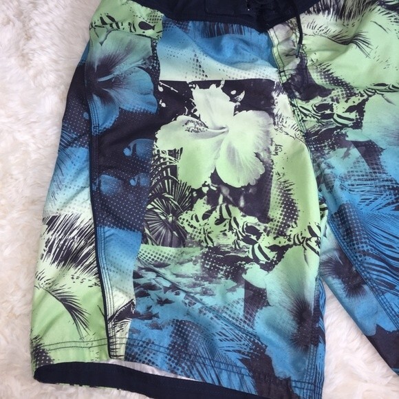 Speedo Swim Trunks Sz L Tropical Blue Hawaiian Surf Shorts Board Shorts - Picture 4 of 12